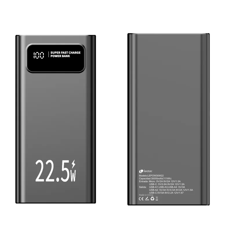 Powerbank 30000mAh Leotec LEPOW30W22W- 22-5W- Negra