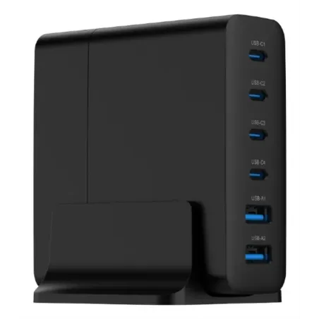 CARGADOR RAPIDO GEMBIRD USB GAN DE 6 PUERTOS 75 W NEGRO