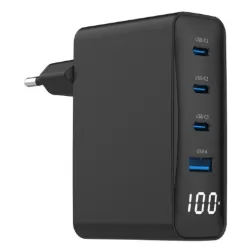 CARGADOR RAPIDO GEMBIRD USB GAN DE 4 PUERTOS 100 W LCD NEGRO