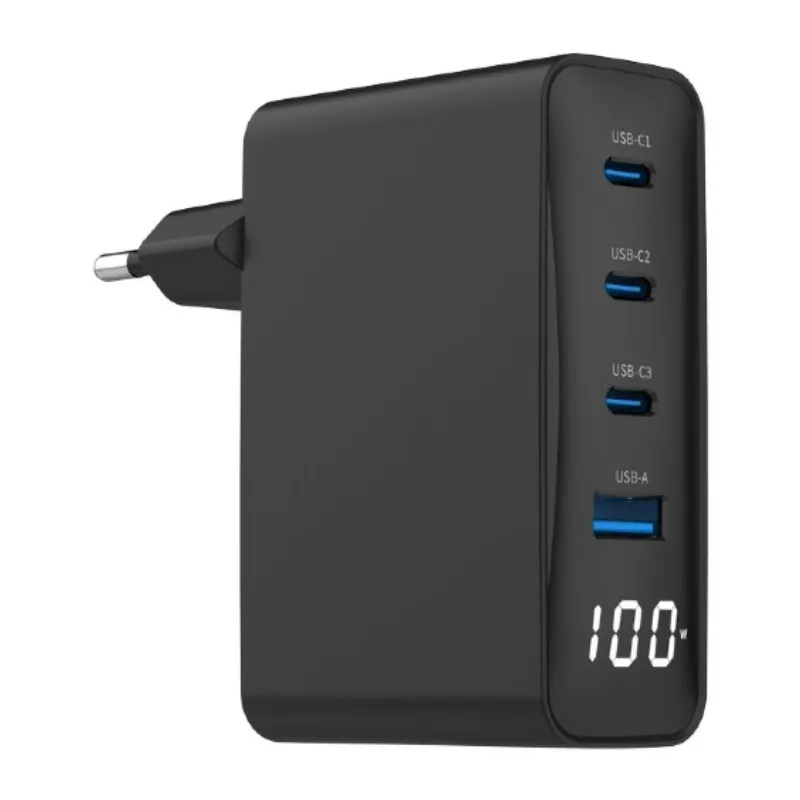 CARGADOR RAPIDO GEMBIRD USB GAN DE 4 PUERTOS 100 W LCD NEGRO