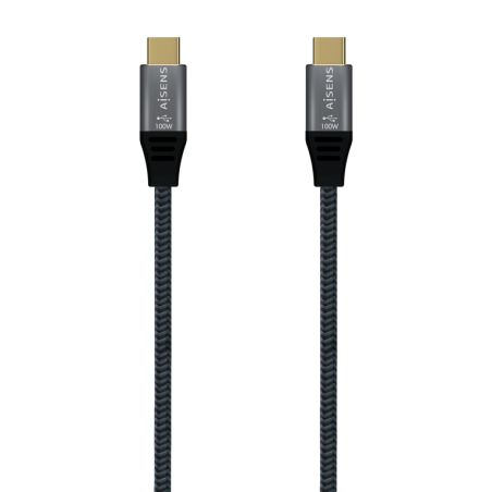 Cable USB 3-1 Tipo-C Aisens A107-0670 20GBPS 100W- USB Tipo-C Macho - USB Tipo-C Macho- 60cm- Gris