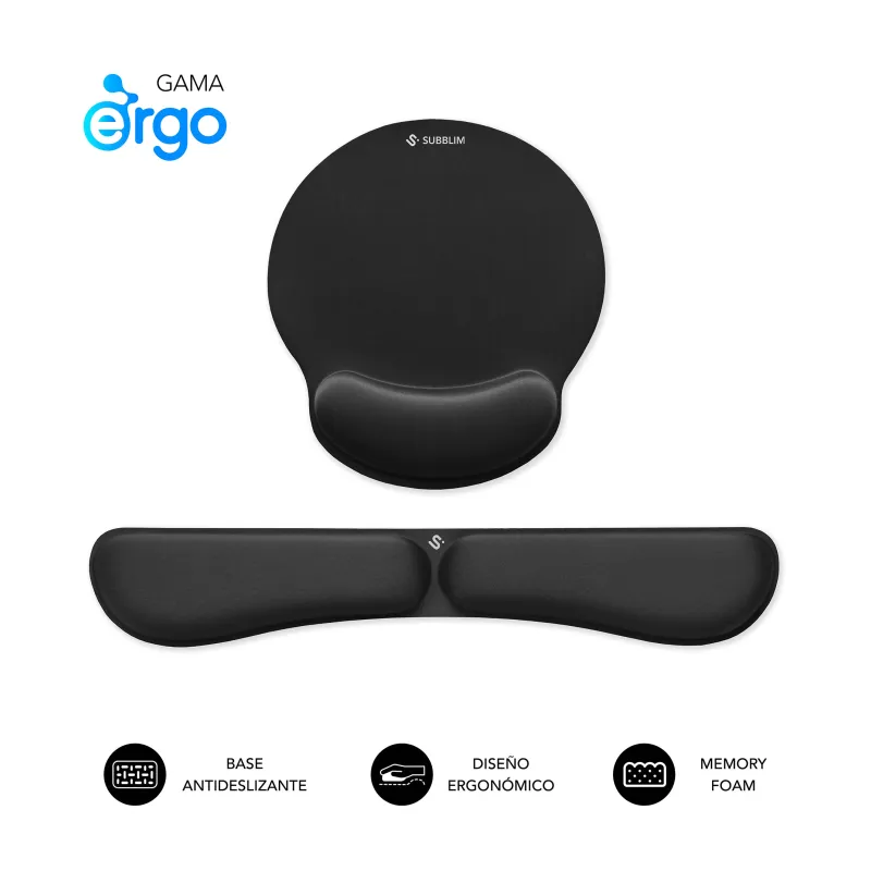 PACK SUBBLIM ERGO MEMORYFLEX -REPOSAMUÑECAS TECLADO Y RATON NEGRO