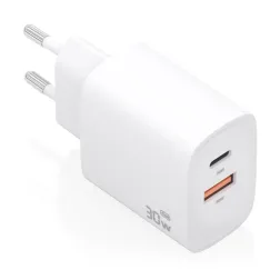 CARGADOR AISENS GAN 30W 1XUSB-C PD3-0 QC4-0 1XUSB-A QC3-0 BLANCO