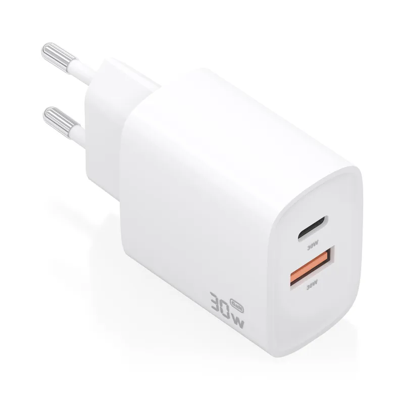 Cargador de Pared GaN Aisens A110-0952- 1xUSB Tipo-C- 1xUSB- 30W- Blanco