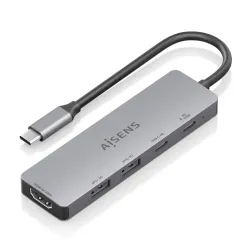 USB-C DOCK AISENS 5 EN 1 HDMI 2XUSB-A USB-C USB-C PD GRIS 15CM