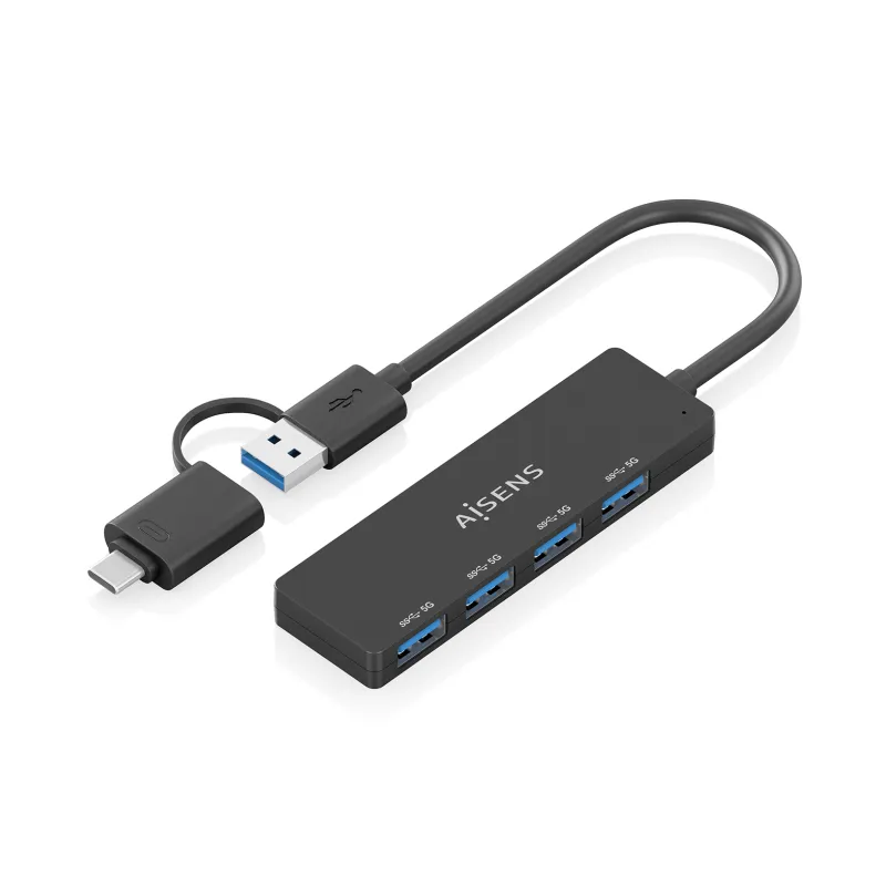 HUB AISENS USB 3-1 GEN1 USB-C-M Y USB-A-M-4XTIPO A-H NEGRO 15CM