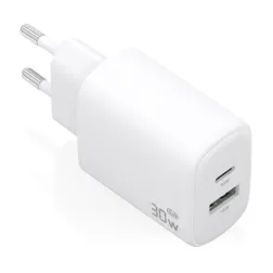 CARGADOR AISENS GAN 30W 1XUSB-C PD3-0 QC4-0 1XUSB-A QC3-0 BLANCO
