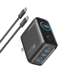 CARGADOR DE PARED ANKER 100W 3 PUERTOS CON PANTALLA INTELIGENTE NEGRO