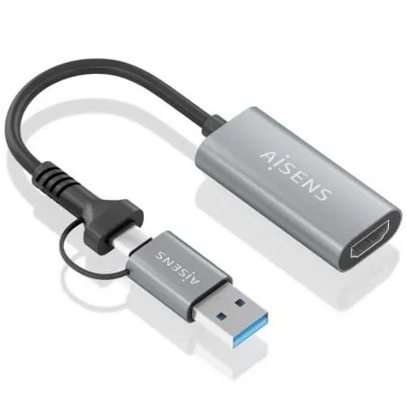 Conversor HDMI Aisens A109-0913- USB + USB Tipo-C 3-1 Macho - HDMI Macho- 15cm- Gris