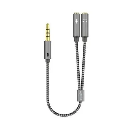 Cable Estéreo Aisens A128-0415- Jack 3-5 Macho - 2x Jack 3-5 Hembra- 25cm- Gris