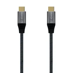 Cable USB 2-0 Tipo-C Aisens A107-0628 5A 100W- USB Tipo-C Macho - USB Tipo-C Macho- Hasta 100W- 480Mbps- 1m- Gris