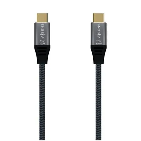 Cable USB 3-2 Tipo-C Aisens A107-0634 20GBPS 5A 100W- USB Tipo-C Macho - USB Tipo-C Macho- Hasta 100W- 20Gbps- 2m- Gris