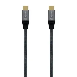 Cable USB 3-2 Tipo-C Aisens A107-0670 20GBPS 100W- USB Tipo-C Macho - USB Tipo-C Macho- Hasta 100W- 20Gbps- 60cm- Gris