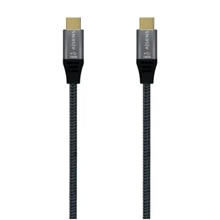 Cable USB 3-2 Tipo-C Aisens A107-0670 20GBPS 100W- USB Tipo-C Macho - USB Tipo-C Macho- Hasta 100W- 20Gbps- 60cm- Gris