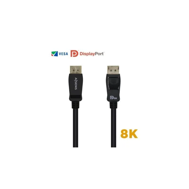 Cable DisplayPort 1-4 8K Aisens A149-0431- DisplayPort Macho - DisplayPort Macho- 1m- Certificado- Negro