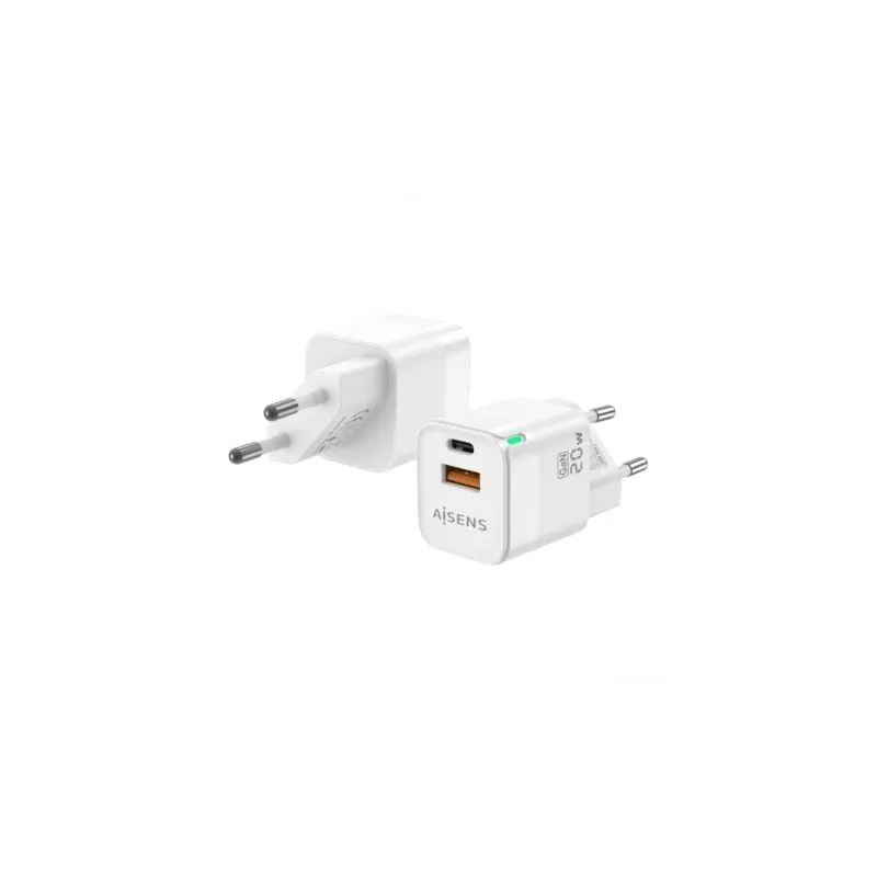 Cargador de Pared GaN Aisens ASCH-20W2P002-W- 1xUSB Tipo-C- 1xUSB- 20W