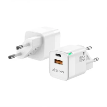 Cargador de Pared GaN Aisens ASCH-20W2P002-W- 1xUSB Tipo-C- 1xUSB- 20W