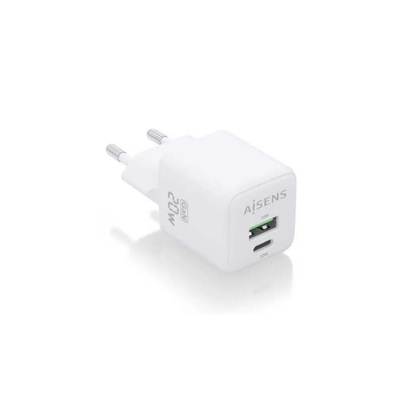 Cargador de Pared GaN Aisens ASCH-20W2P010-W- 1xUSB Tipo-C- 1xUSB- 20W