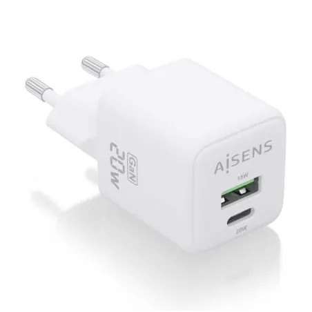 Cargador de Pared GaN Aisens ASCH-20W2P010-W- 1xUSB Tipo-C- 1xUSB- 20W
