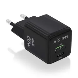 Cargador de Pared GaN Aisens ASCH-20W2P011-BK- 1xUSB Tipo-C- 1xUSB- 20W