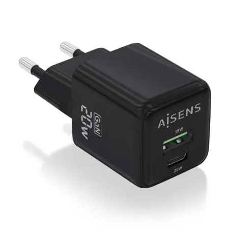 Cargador de Pared GaN Aisens ASCH-20W2P011-BK- 1xUSB Tipo-C- 1xUSB- 20W