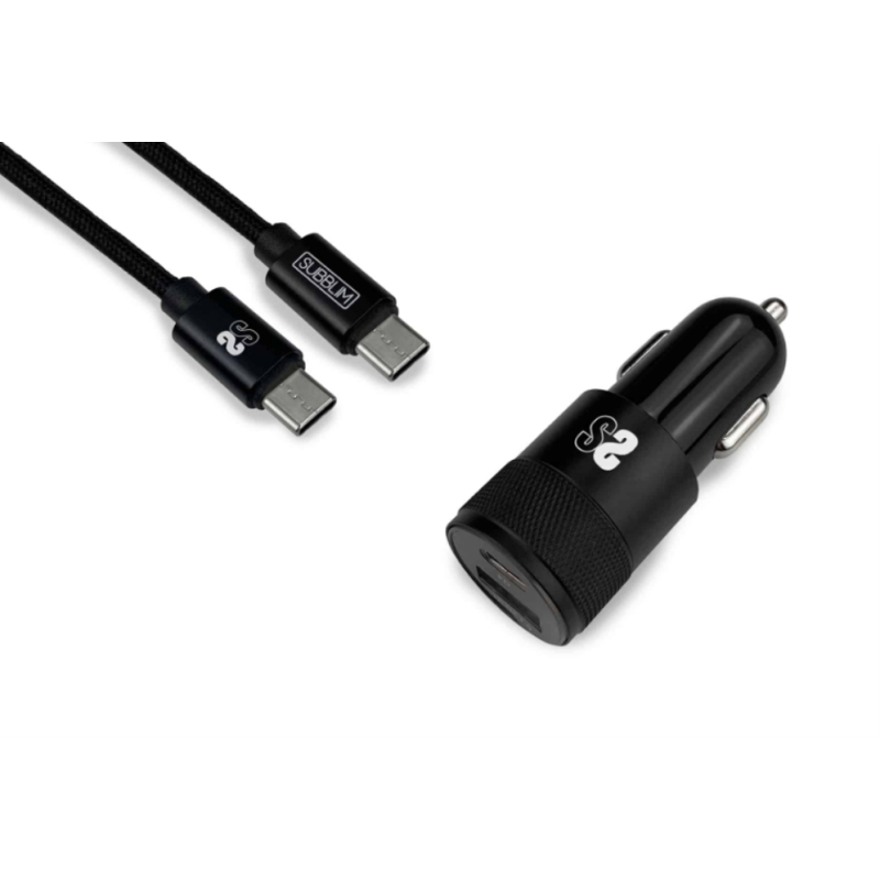 Cargador de Coche Subblim SUBCHG-5CPD11- 1xUSB- 1xUSB Tipo-C + Cable USB Tipo-C + Adaptador Lightning- 3A- Negro