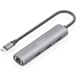 Hub USB Tipo-C Aisens ASUC-4P038-GR- 3xUSB- 1xRJ45- Gris