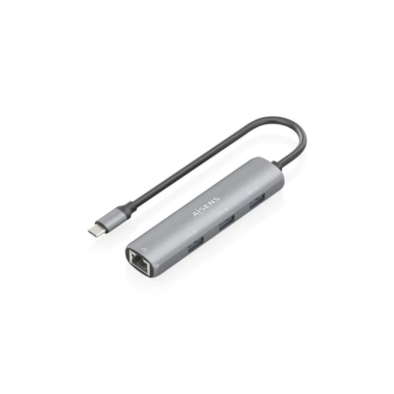 Hub USB Tipo-C Aisens ASUC-4P038-GR- 3xUSB- 1xRJ45- Gris