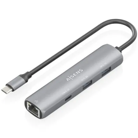 Hub USB Tipo-C Aisens ASUC-4P039-GR- 1xUSB Tipo-C- 2xUSB- 1xRJ45- Gris