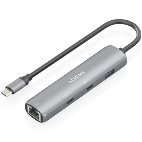 Hub USB Tipo-C Aisens ASUC-4P040-GR- 2xUSB Tipo-C- 1xUSB- 1xRJ45- Gris