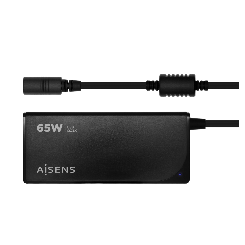 Cargador de Portátil Aisens ASLC-65WAUTO-BK- 65W- Automático- 9 Conectores- Voltaje 18-5-20V- 1 USB QC3-0