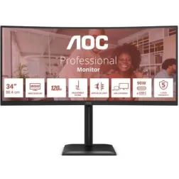 Monitor Profesional Ultrapanorámico Curvo AOC CU34E4CV 34"- WQHD- Multimedia- Regulable en altura- Negro