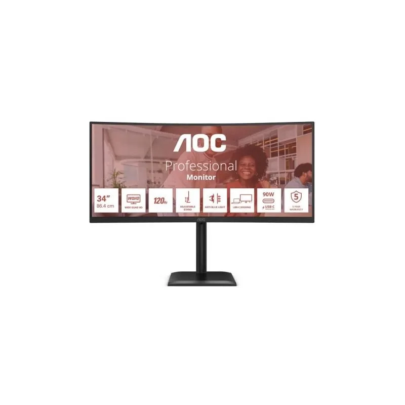 Monitor Profesional Ultrapanorámico Curvo AOC CU34E4CV 34"- WQHD- Multimedia- Regulable en altura- Negro