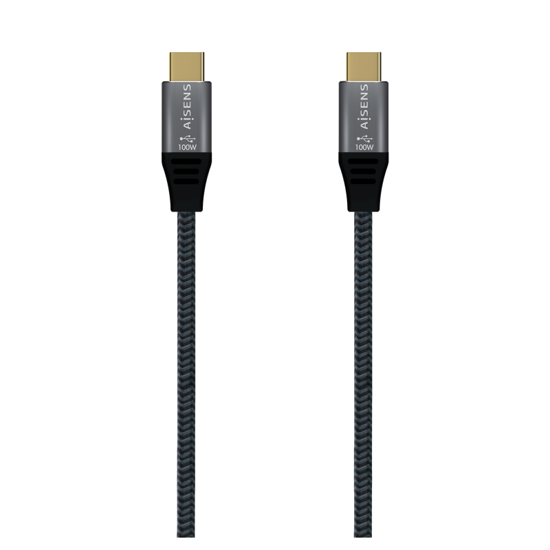 Cable USB 2-0 Tipo-C Aisens A107-0628 5A 100W- USB Tipo-C Macho - USB Tipo-C Macho- 1m- Gris