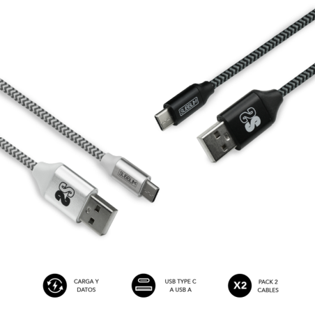 Cable USB 2-0 Subblim SUB-CAB-2TC001 Pack 2- USB Tipo-C Macho - USB Macho- 1m- Negro y Plata