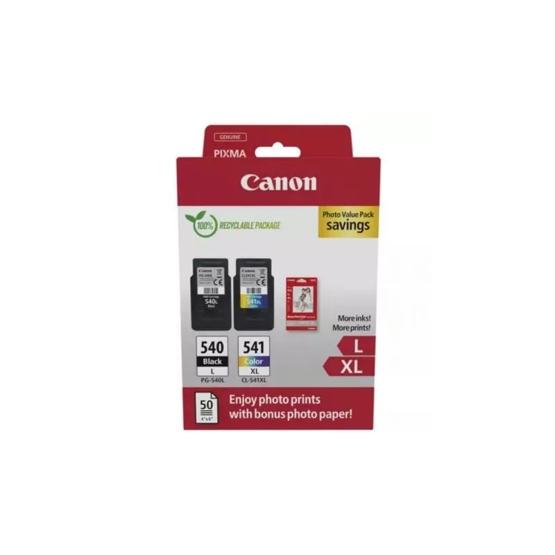 Cartucho de Tinta Original Canon PG-540L + CL-541 XL Multipack Alta Capacidad- Negro- Tricolor + Papel Fotográfico