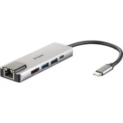 Docking USB Tipo-C D-Link DUB-M520- 2xUSB- 1xUSB Tipo-C- 1xHDMI 4K- 1xRJ45- 1xThunderbolt- Gris