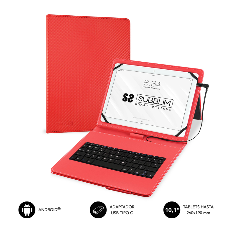 Funda con Teclado Subblim Keytab Pro USB para Tablets de 10-1"- Roja