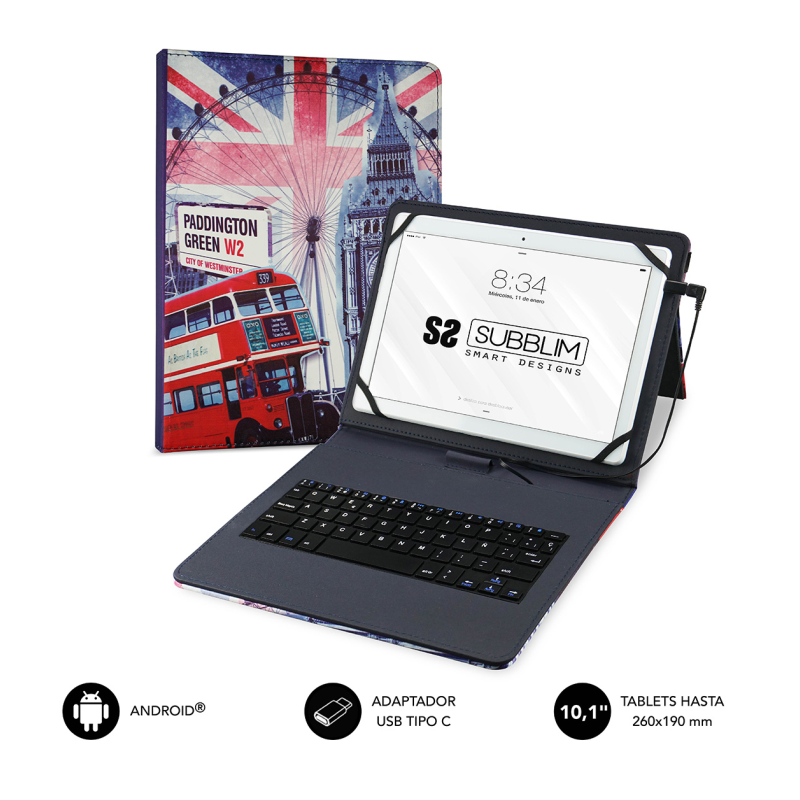 Funda con Teclado Subblim Keytab Pro USB England para Tablets de 10-1"-11"