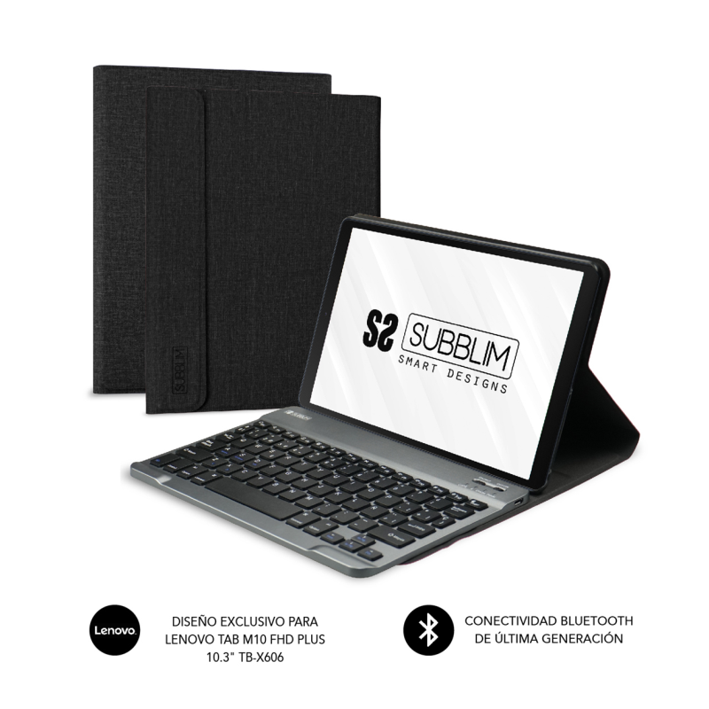 Funda con Teclado Subblim KeyTab Pro BT para Tablet Lenovo Tab M10 FHD Plus de 10-3"- Negra
