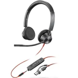 Auriculares Poly Blackwire 3225 para Microsoft Teams + 3-5 mm + Adaptador USB-C-A- con Micrófono- Jack 3-5 - USB Tipo-C- Negros