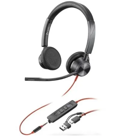 Auriculares Poly Blackwire 3225 para Microsoft Teams + 3-5 mm + Adaptador USB-C-A- con Micrófono- Jack 3-5 - USB Tipo-C- Negros