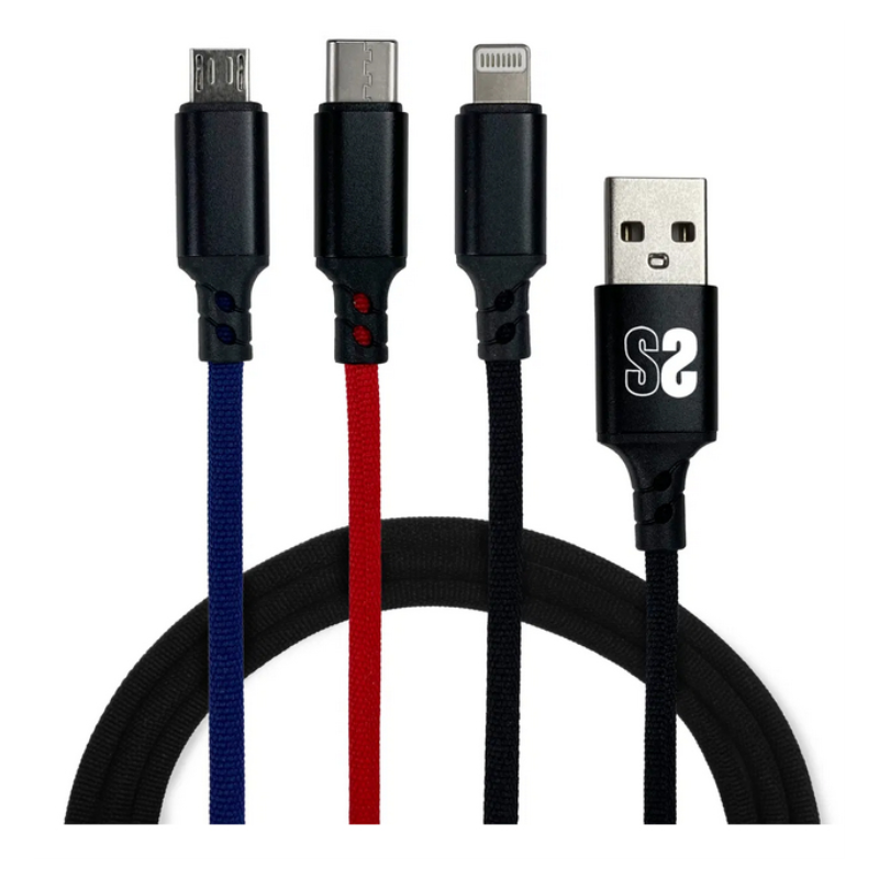 Cable USB 2-0 Subblim SUB-CAB-3IN101- Micro USB + USB Tipo-C + Lightning - USB Macho- 1m