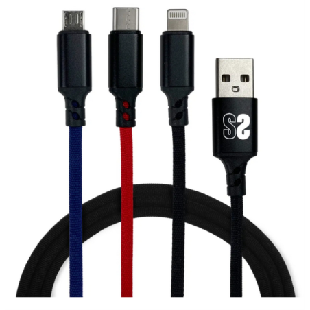 Cable USB 2-0 Subblim SUB-CAB-3IN101- Micro USB + USB Tipo-C + Lightning - USB Macho- 1m