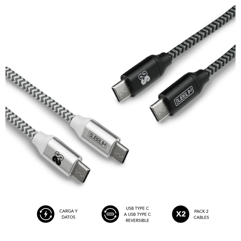 CABLE SUBBLIM 2X PREMIUM USB C TO USB C ALU BLACK-SILVER