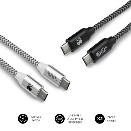 Cable USB 2-0 Tipo-C Subblim SUB-CAB-4CC001 Pack 2- USB Tipo-C Macho - USB Tipo-C Macho- 1m- Negro y Plata