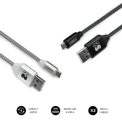 Cable USB 2-0 Subblim SUB-CAB-1MU001 Pack 2- MicroUSB Macho - USB Macho- 1m- Negro y Plata