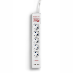 Regleta con interruptor Salicru SAFE 5+- 5 Tomas de corriente- 2 USB- Cable 1-5m- Blanca