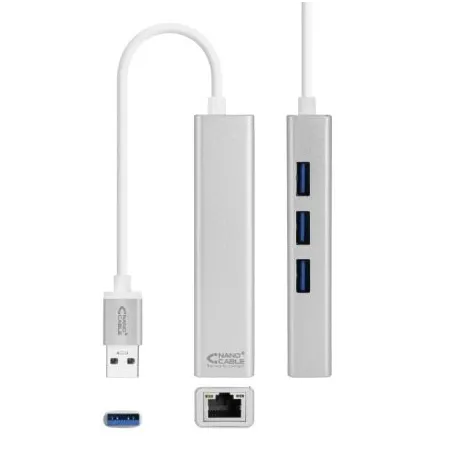 Hub USB 3-0 Nanocable 10-03-0403- 3xUSB- 1xRJ45- Gris