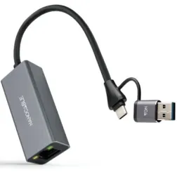 Adaptador USB Macho + USB Tipo-C Macho - RJ45 Nanocable 10-03-0411- 1000Mbps